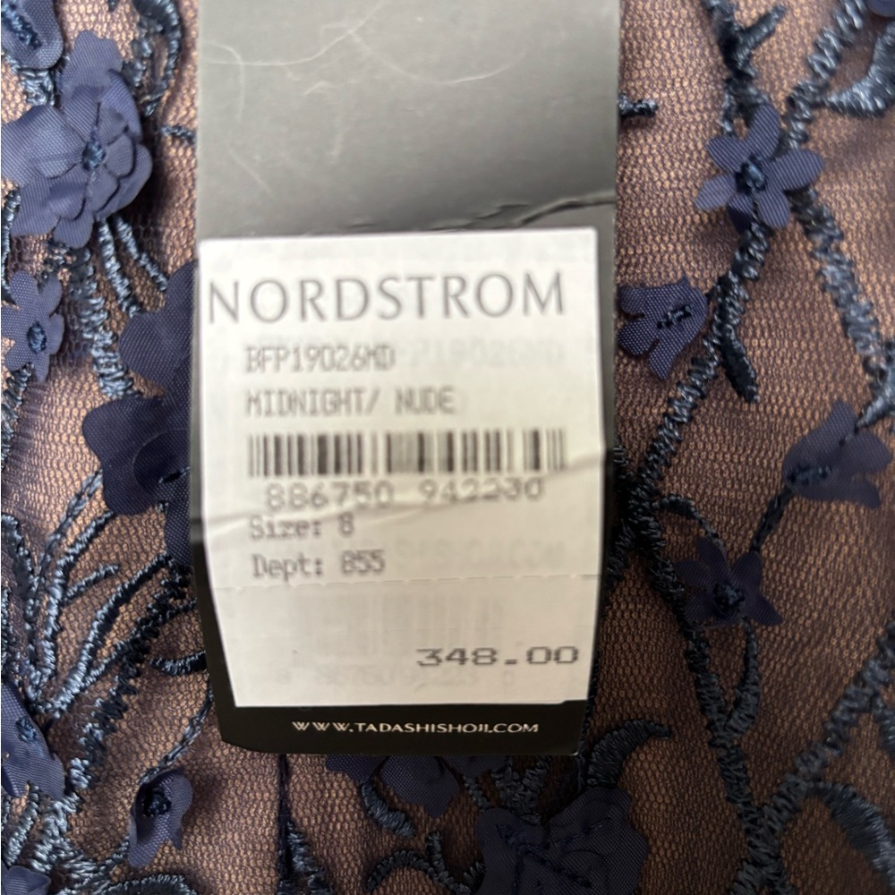 Tadashi Shoji Navy Blue Floral Appliqué Long Sleeve Dress - Picture 5 of 6